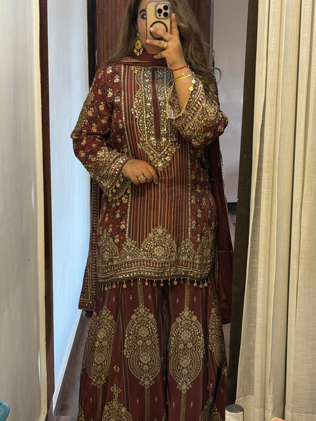 Khwabida Designer Pure Crepe Sharara Suit With Handwork