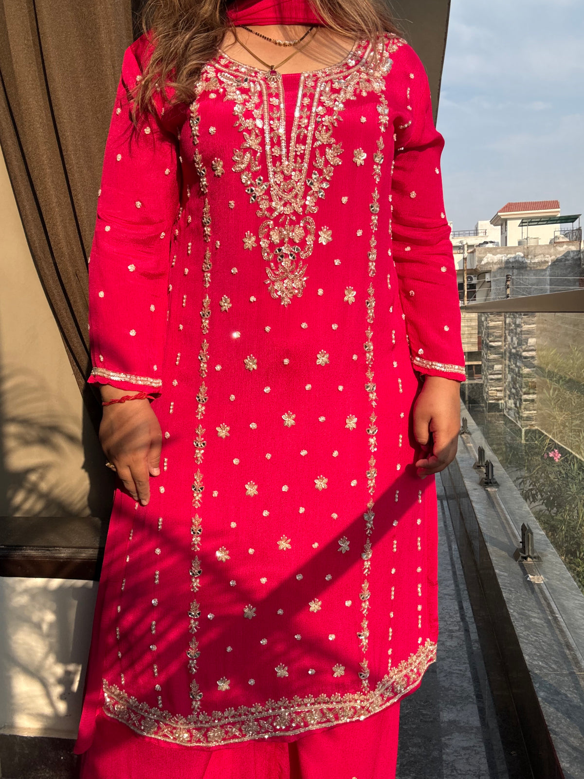 Noori Pink Handwork Pallazo Suit (Fuchsia pink)