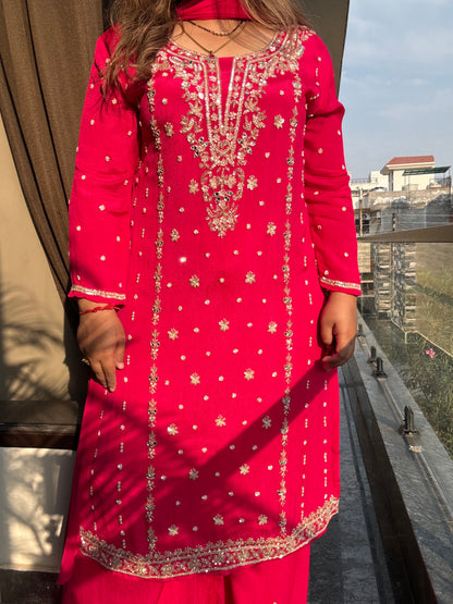 Noori Pink Handwork Pallazo Suit (Fuchsia pink)