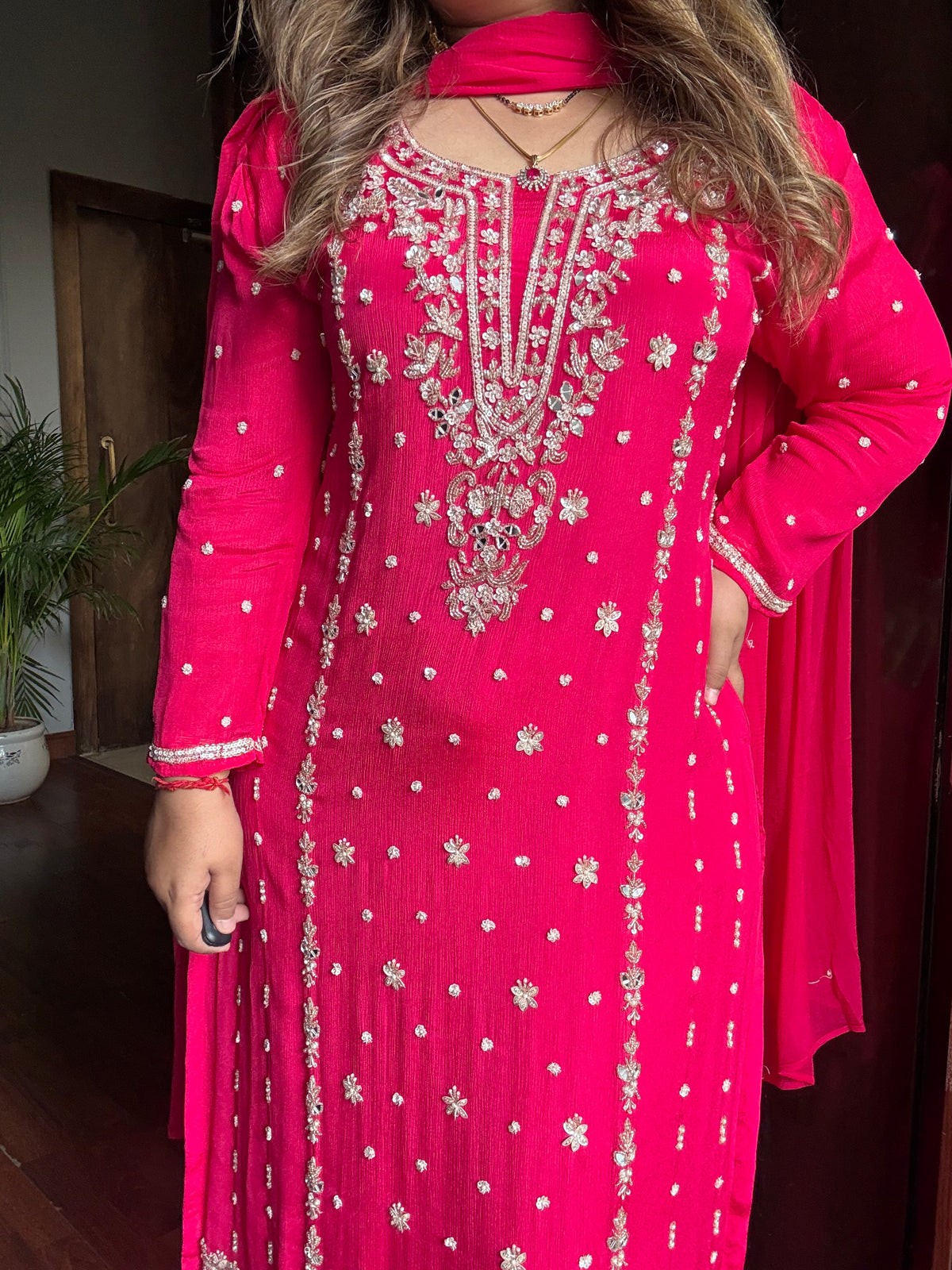 Noori Pink Handwork Pallazo Suit (Fuchsia pink)