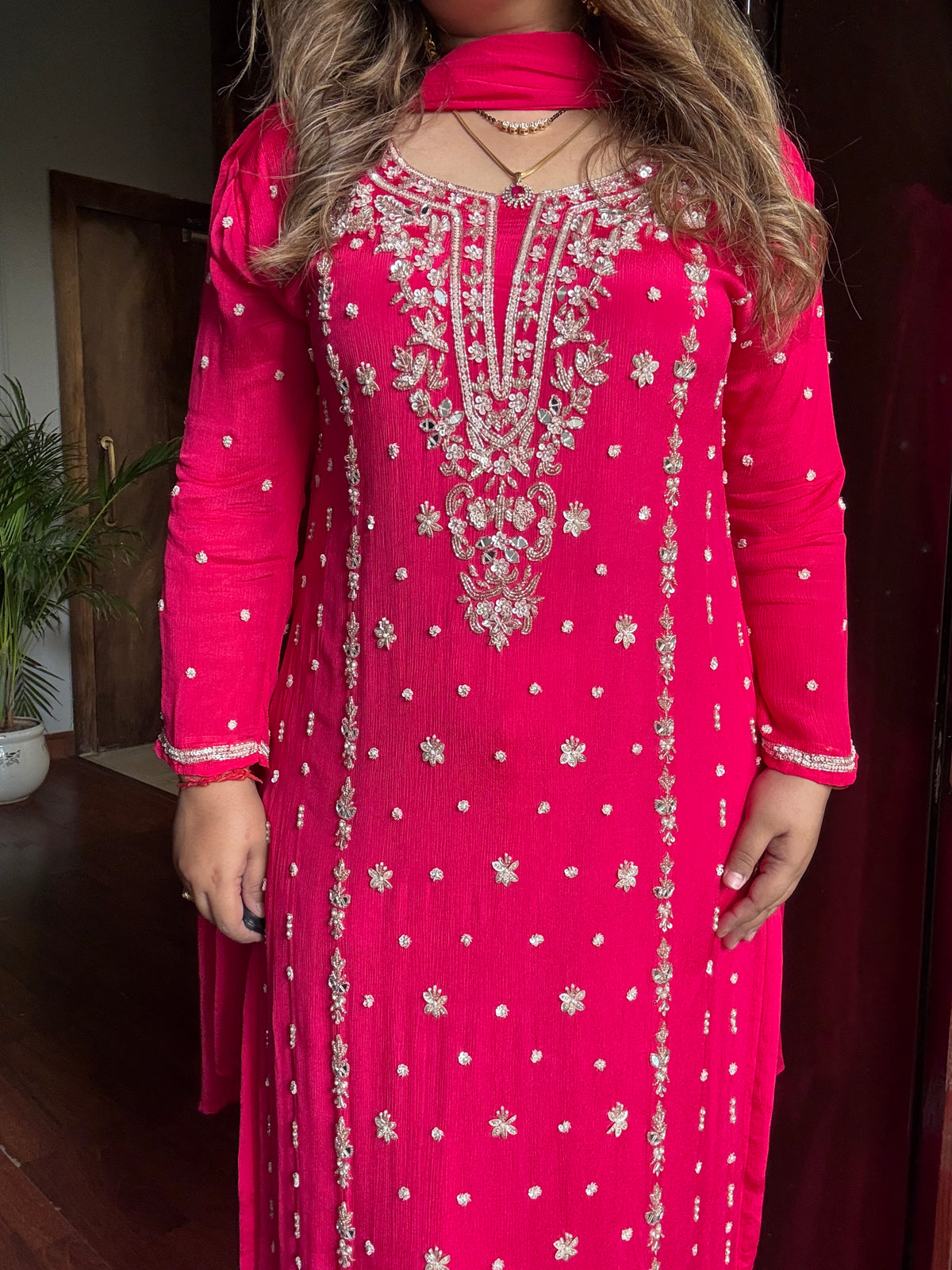 Noori Pink Handwork Pallazo Suit (Fuchsia pink)