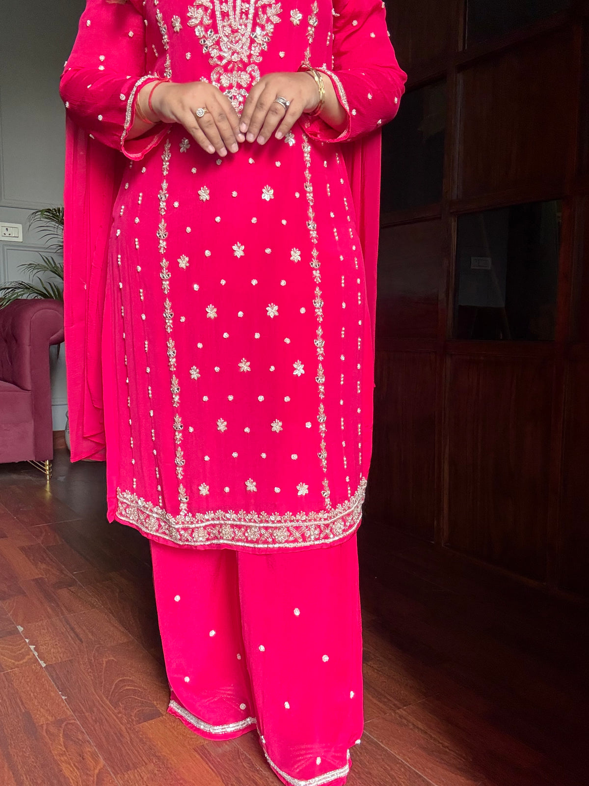 Noori Pink Handwork Pallazo Suit (Fuchsia pink)