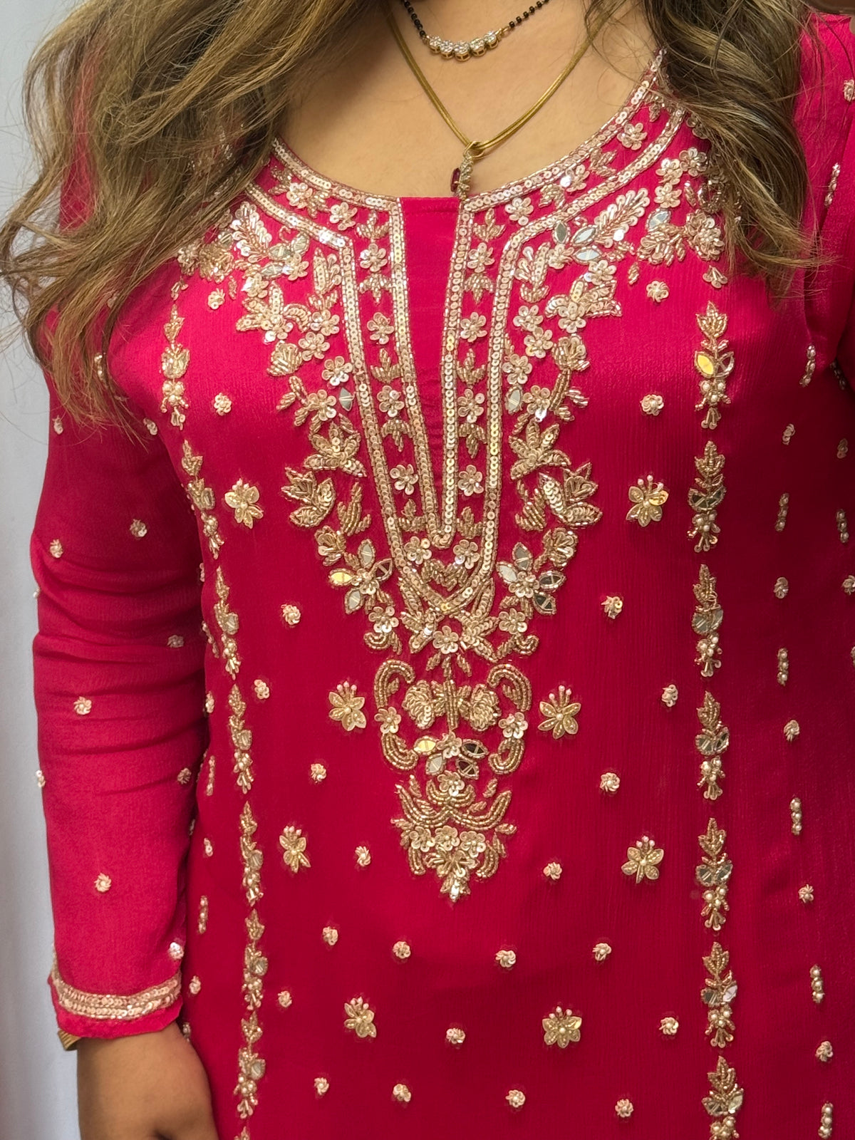 Noori Pink Handwork Pallazo Suit (Fuchsia pink)