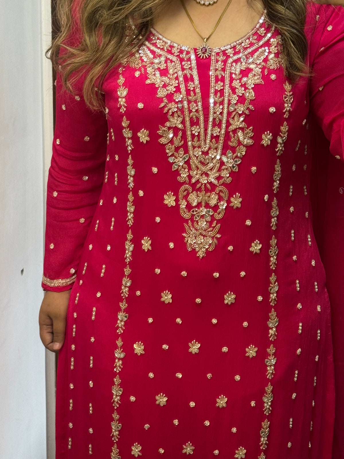 Noori Pink Handwork Pallazo Suit (Fuchsia pink)