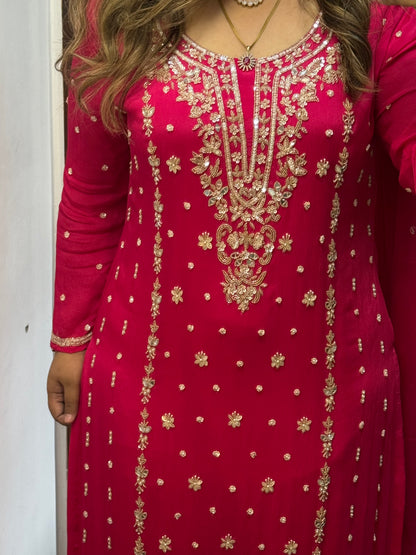 Noori Pink Handwork Pallazo Suit (Fuchsia pink)