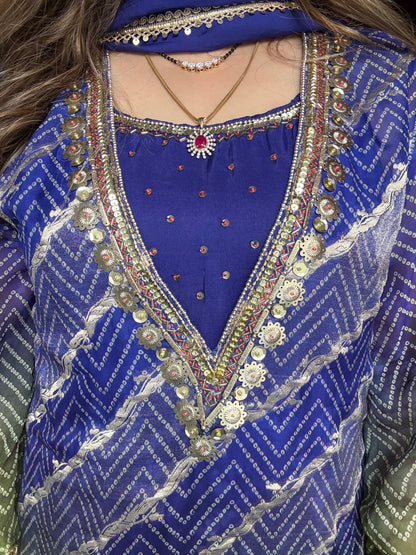 Ombré Pure Organza Handwork Farshi Suit 💙💚