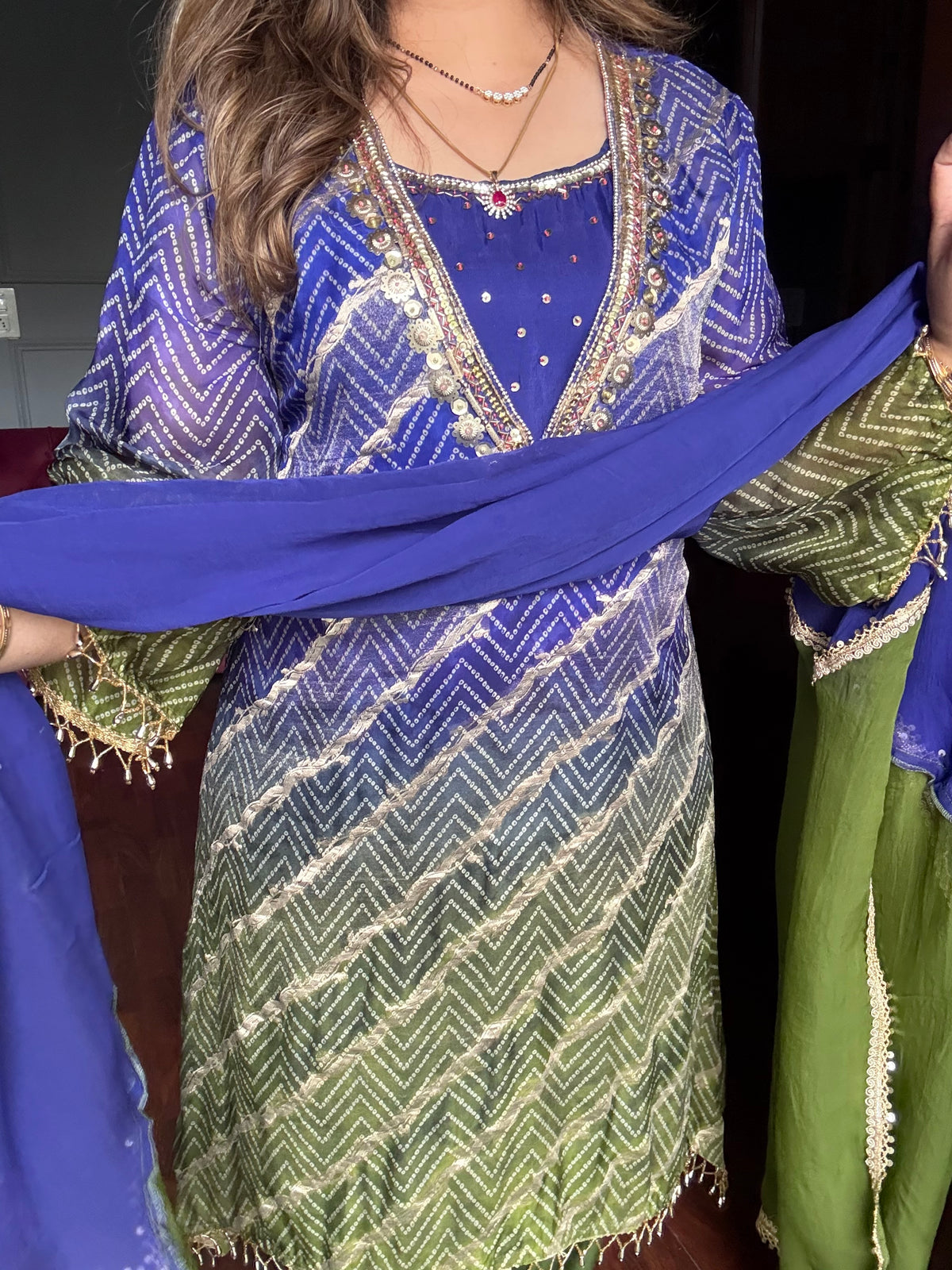 Ombré Pure Organza Handwork Farshi Suit 💙💚