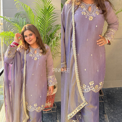 Lilac Farshi Suit With Gota Patti & Mirror Details