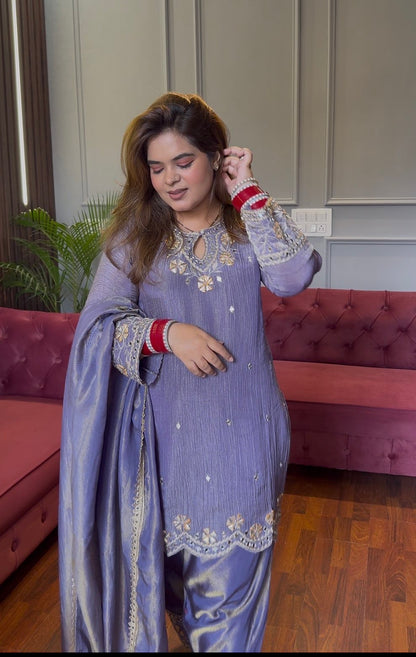 Lilac Farshi Suit With Gota Patti & Mirror Details