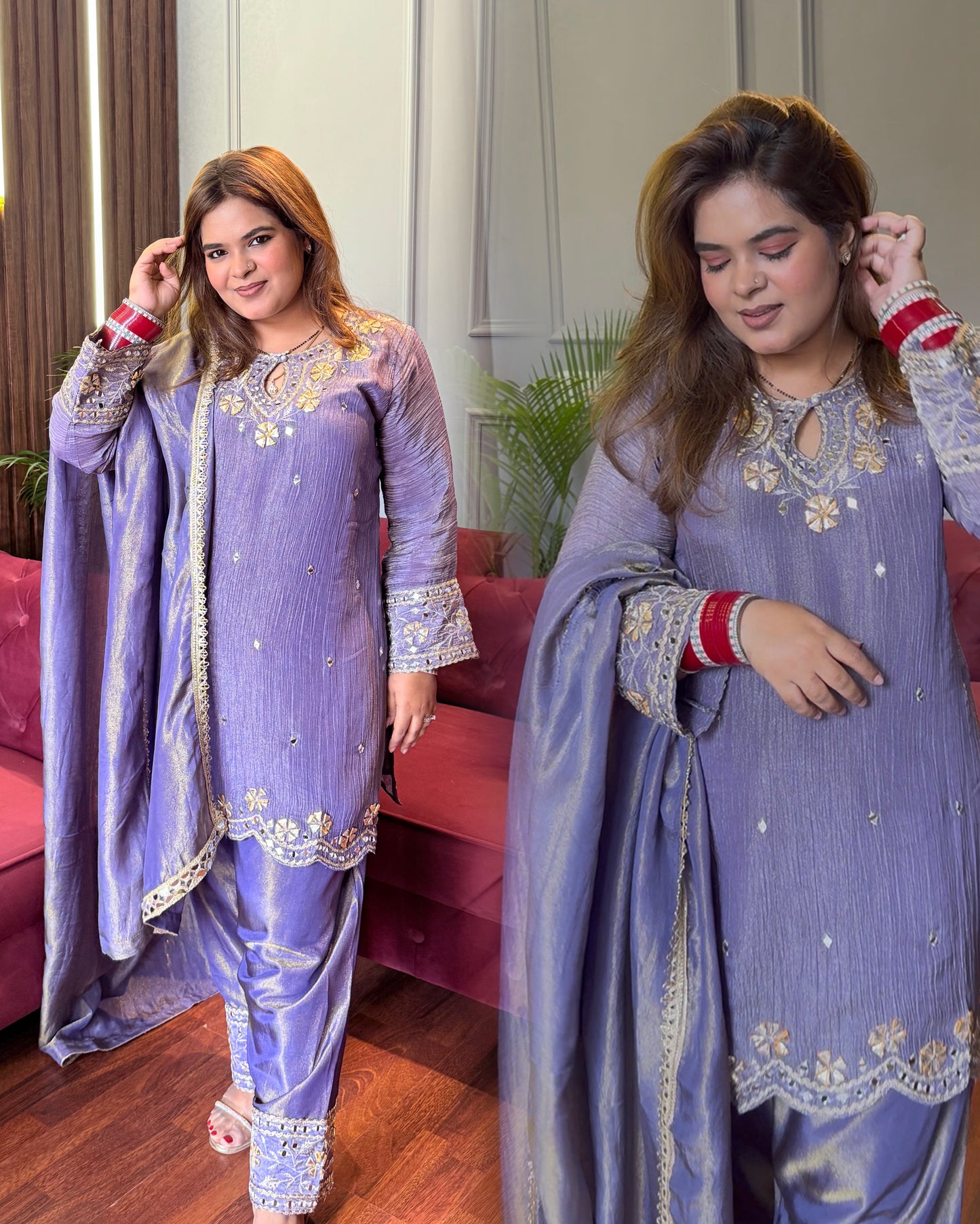 Lilac Farshi Suit With Gota Patti & Mirror Details