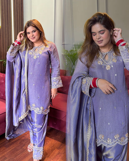 Lilac Farshi Suit With Gota Patti & Mirror Details