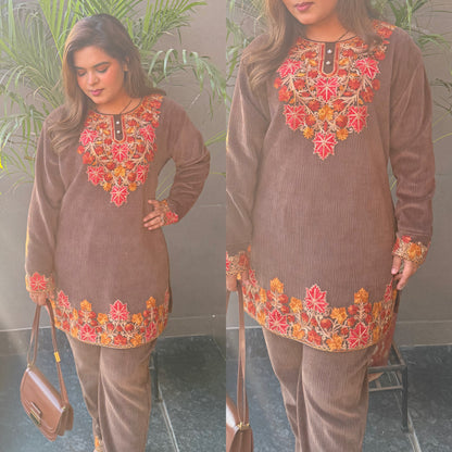 Kashmiri Work Velvet Corduroy Co-ord Set