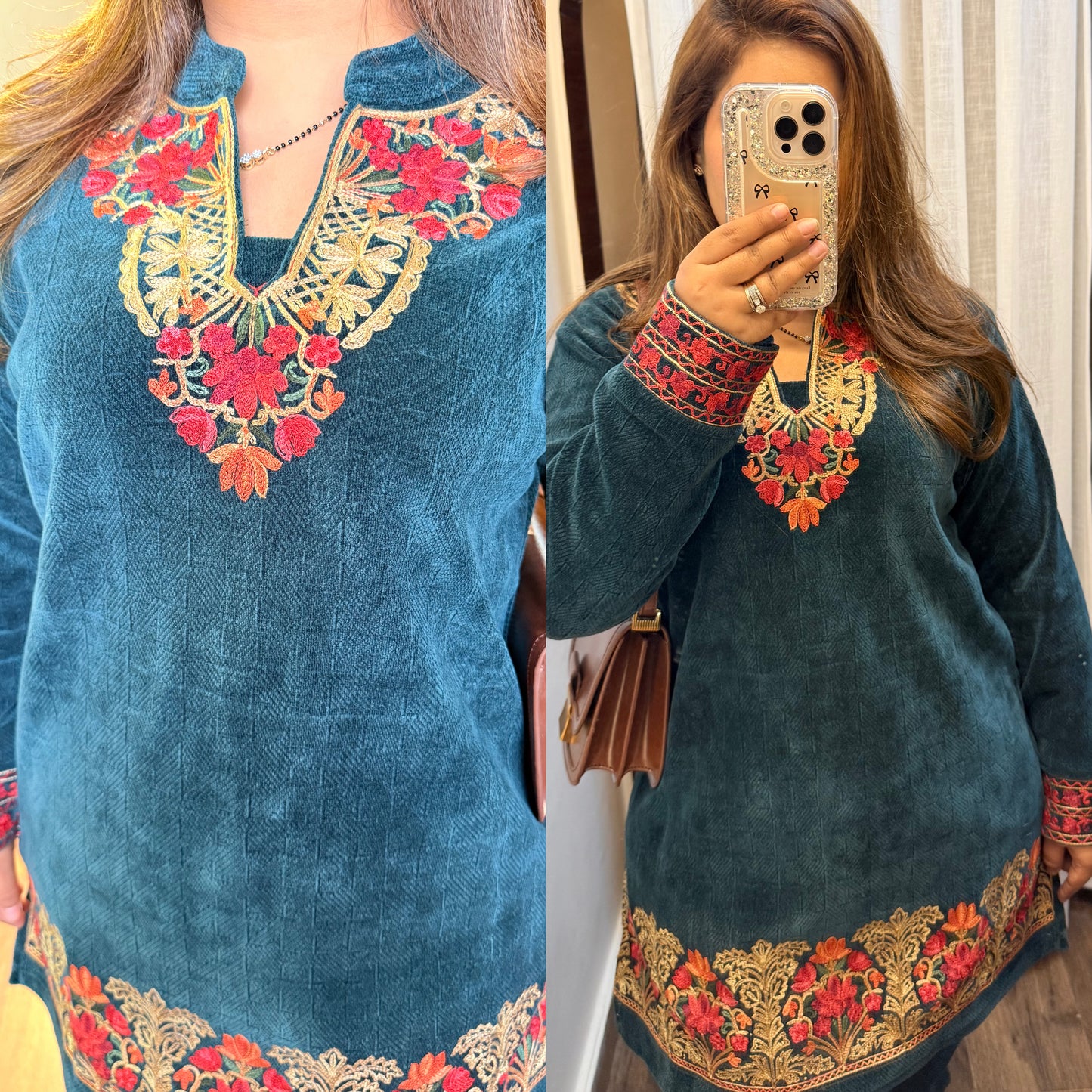 Embroidered Velvet Corduroy Two-Piece Co-Ord Set