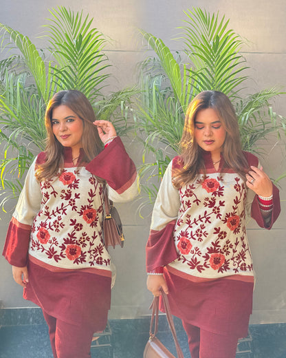 Floral Woolen Two Piece Set