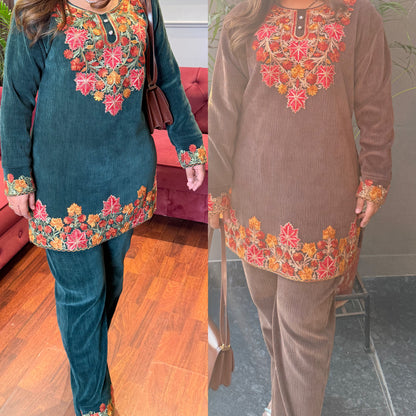 Kashmiri Work Velvet Corduroy Co-ord Set