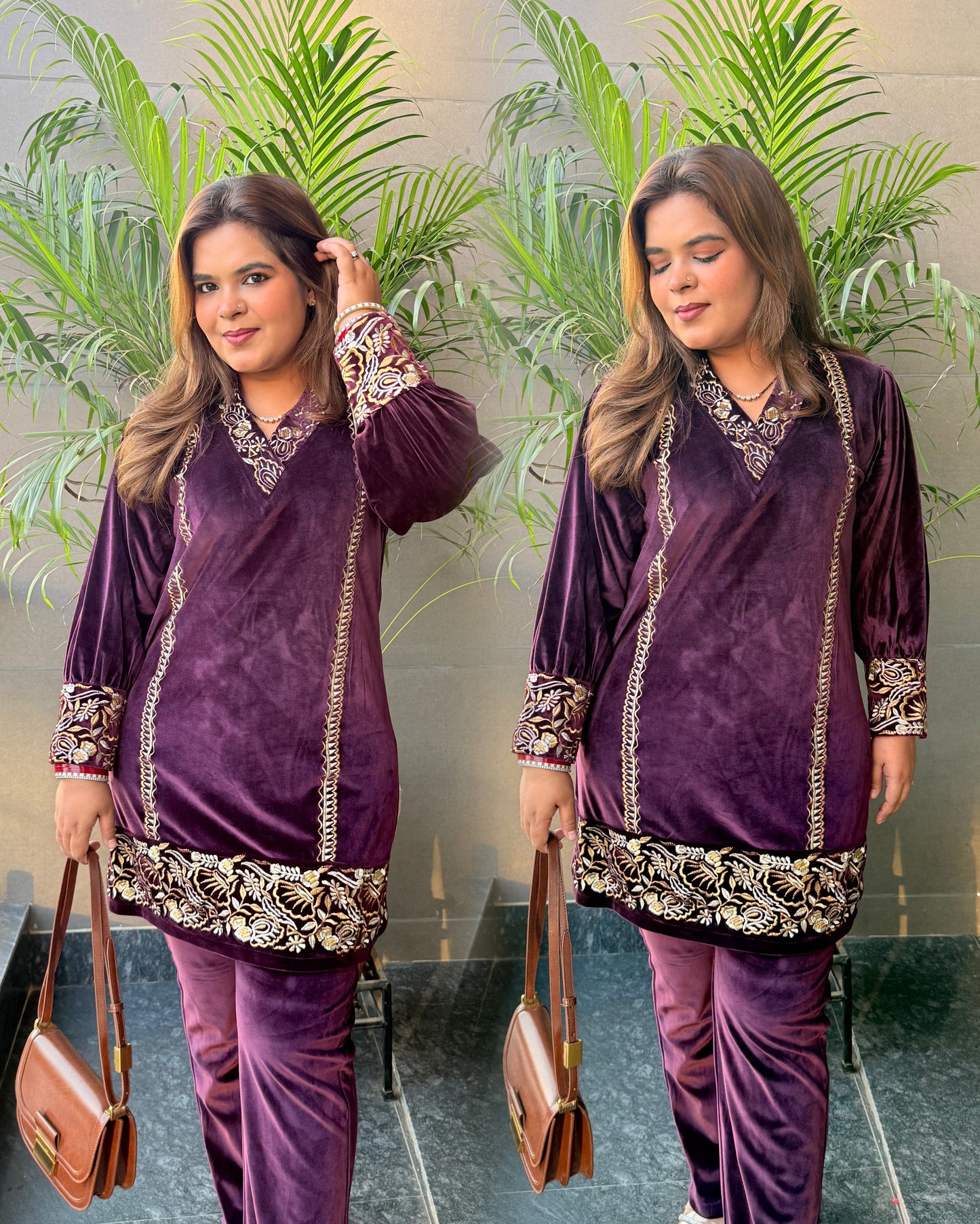 Berry Wine Embroidered Co-ord Set