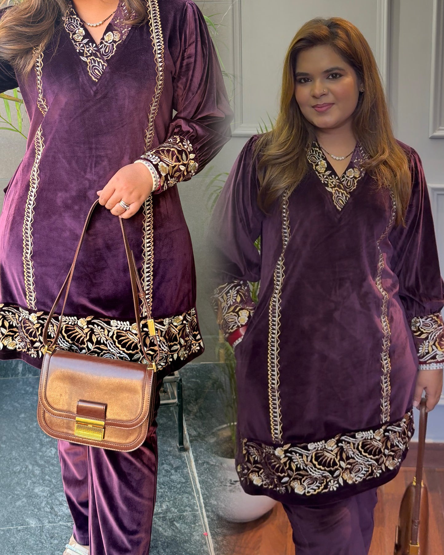 Berry Wine Embroidered Co-ord Set