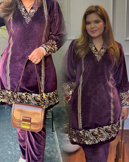 Berry Wine Embroidered Co-ord Set