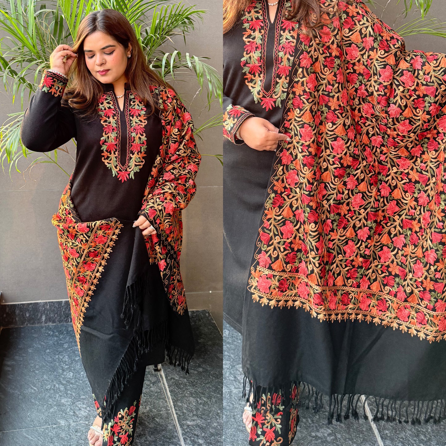 Mehar Kashmiri Aari Embroidered Woollen Suit with Shawl