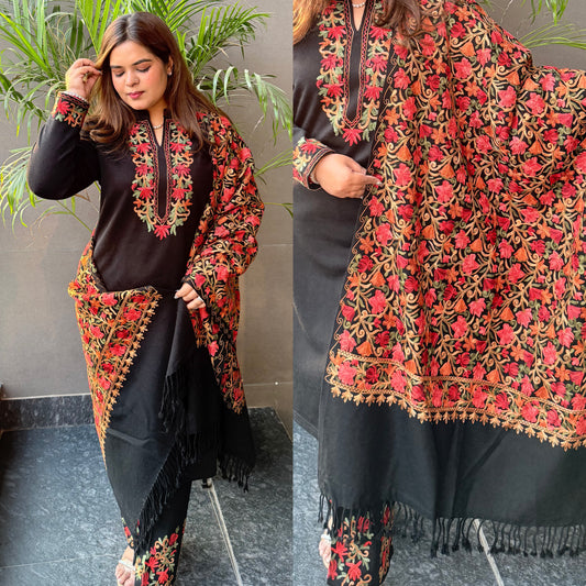 Mehar Kashmiri Aari Embroidered Woollen Suit with Shawl