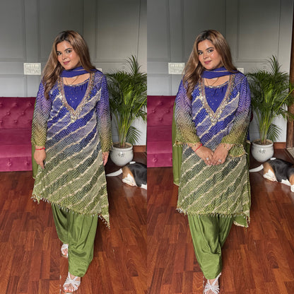 Ombré Pure Organza Handwork Farshi Suit 💙💚