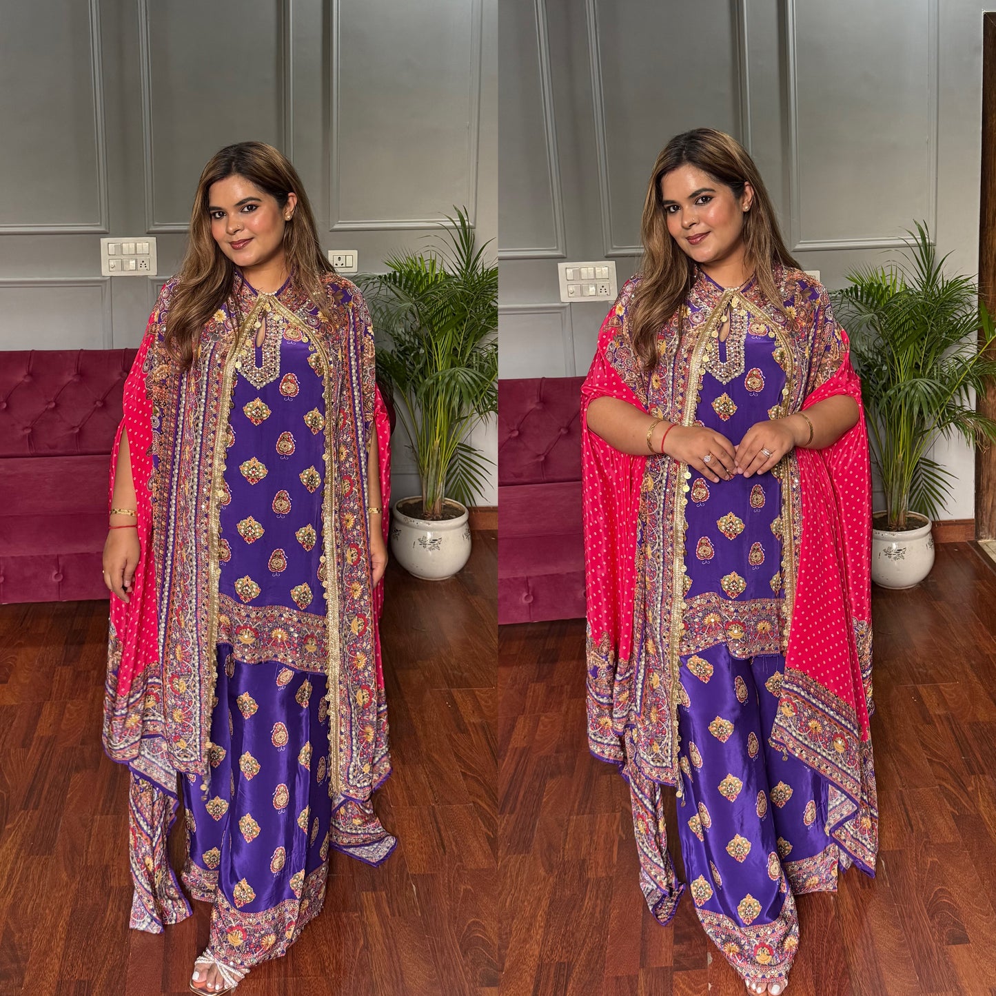 Indo western Pure Crepe Three Piece Set with Handwork