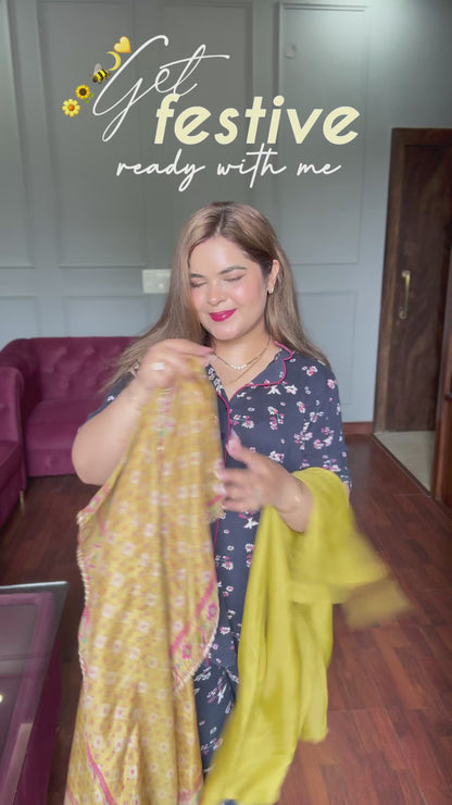 Yellow Kaftan Set With Gotta Patti Work